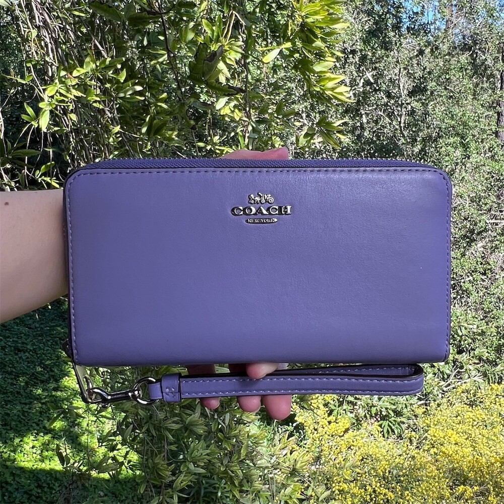 COACH Long Zip-Around Wallet Purple Smooth Leather w Silver Hardware AUTHENTIC